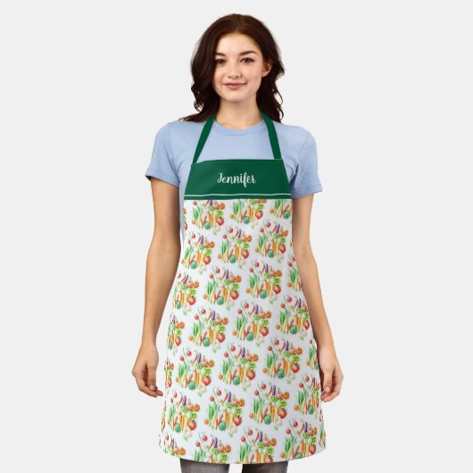 Tablier Modern watercolor vegetables pattern personalized (Porté)