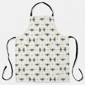 Tablier Modern Yellow Bee Pattern Elegant Black Monogram (Recto)