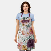 Tablier Moderne aquarelle fleurie violet élégant (Porté)