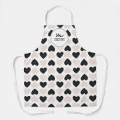 Tablier Moderne Blush rose noir Coeurs d'amour Monogramme (Recto)