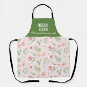 Tablier Moderne Charmant rose Vert Motif Floral (Recto)