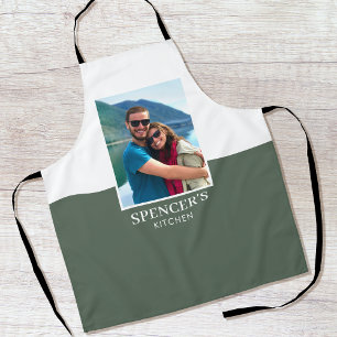 Tablier Moderne Cuisine Navy personnalisée Photo Verte