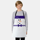 Tablier Moderne Cute Custom Snowman Face Bleu Bowtie Apron (Porté)