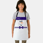 Tablier Moderne Cute Custom Snowman Face Bleu Bowtie Apron (Insitu)