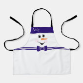 Tablier Moderne Cute Custom Snowman Face Bleu Bowtie Apron (Recto)