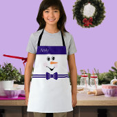 Tablier Moderne Cute Custom Snowman Face Bleu Bowtie Apron