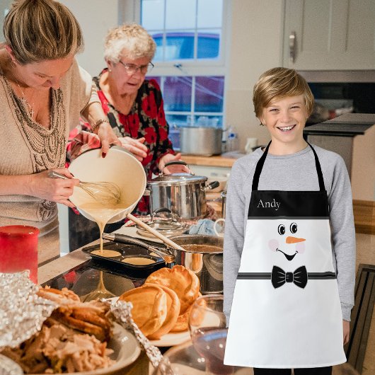 Tablier Moderne Cute Custom Snowman visage Black Bow Crava