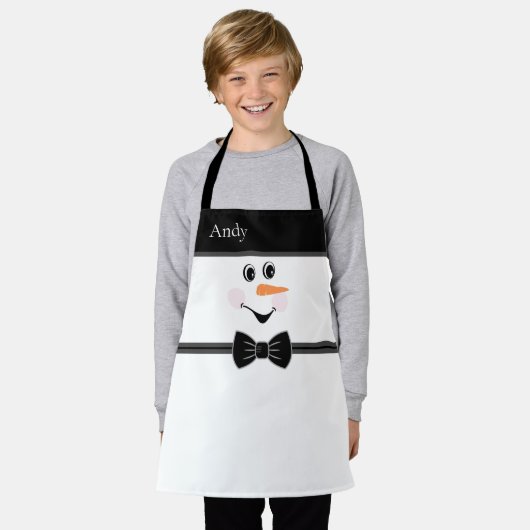 Tablier Moderne Cute Custom Snowman visage Black Bow Crava (Porté)