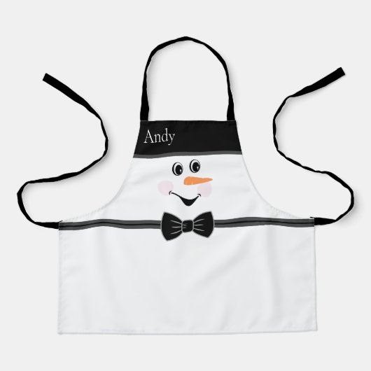 Tablier Moderne Cute Custom Snowman visage Black Bow Crava (Recto)