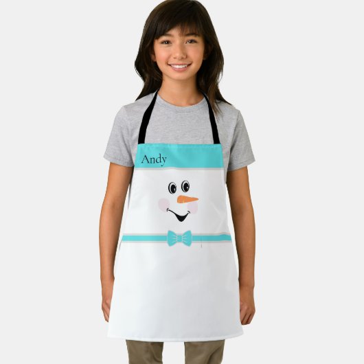 Tablier Moderne Cute Custom Snowman visage Turquoise Bow (Insitu)