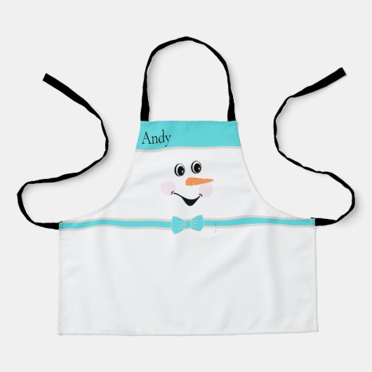 Tablier Moderne Cute Custom Snowman visage Turquoise Bow (Recto)