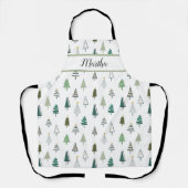 Tablier Moderne Cute Vert Abstraits arbres de Noël (Recto)