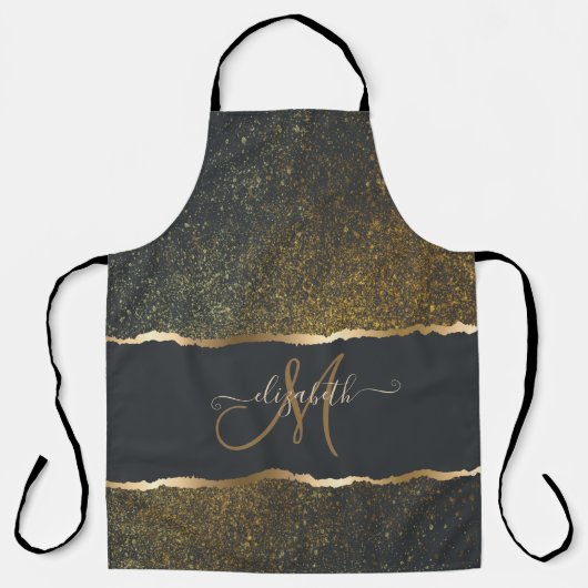 Tablier Moderne Élégant Monogramme au Touché d'Or (Recto)
