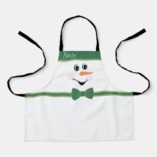 Tablier Moderne mignon Custom Snowman visage Vert Casquett (Recto)