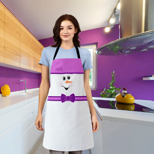 Tablier Moderne mignon Snowman Personnalisé Visage Purple 