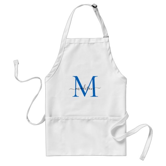 Tablier Moderne Monogram Marine Bleu Chic Script Chef Cuis (Devant)