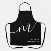 Tablier Moderne Monogramme Script Calligraphie noir blanc (Recto)