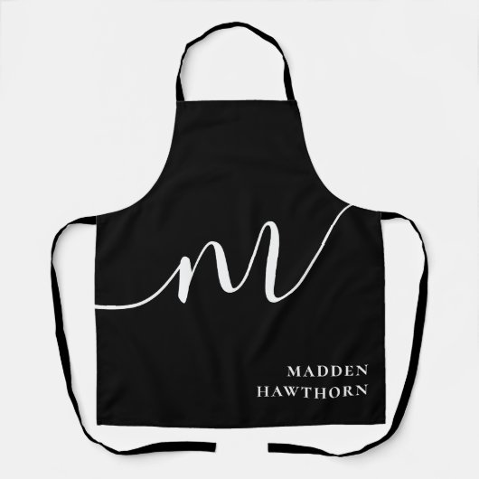 Tablier Moderne Monogramme Script Calligraphie noir blanc (Recto)
