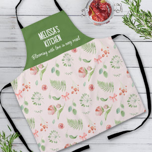 Tablier Moderne Motif Floral Rose Vert Charmeur