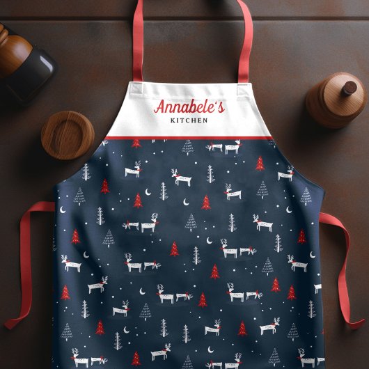 Tablier Moderne Noël Bois d'hiver Personnaliser Blanc