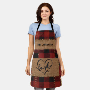 Tablier Moderne Nom de Famille de Noël Plaid Rouge Buffalo