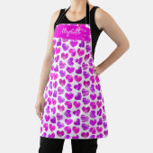 Tablier Moderne Purple Rose Doodled Hearts Valentine Nom (Insitu)