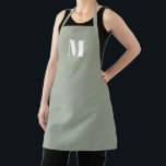 Tablier Moderne sauge vert personnalisé monogramme initial<br><div class="desc">Moderne sauge vert personnalisé monogramme lettre initiale solide sobre minimaliste simple élégant chic cuisine Apron. Texte blanc personnalisable,  ou simplement supprimer,  sur arrière - plan vert sage. Idéal pour cuisiniers,  chefs,  poteries,  céramiques,  artisanat,  travail,  cuisine,  boulangerie,  barbecue,  grill,  mais aussi pour les entreprises et les magasins,  etc</div>