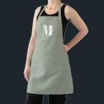 Tablier Moderne sauge vert personnalisé monogramme initial<br><div class="desc">Moderne sauge vert personnalisé monogramme lettre initiale solide sobre minimaliste simple élégant chic cuisine Apron. Texte blanc personnalisable,  ou simplement supprimer,  sur arrière - plan vert sage. Idéal pour cuisiniers,  chefs,  poteries,  céramiques,  artisanat,  travail,  cuisine,  boulangerie,  barbecue,  grill,  mais aussi pour les entreprises et les magasins,  etc</div>