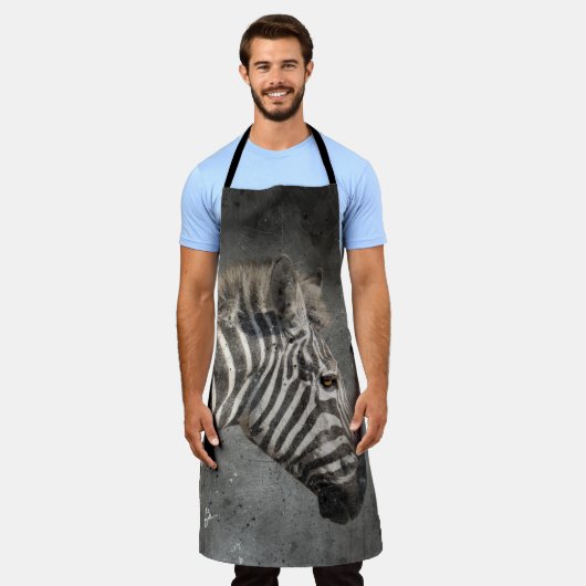 Tablier Moderne Zebra Portrait Faune Aquarelle (Porté)