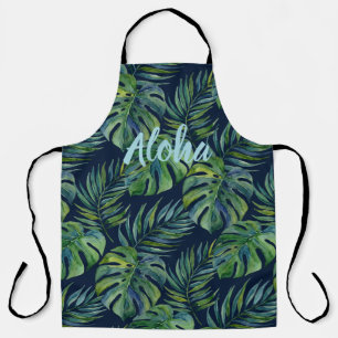 Tablier Moku Island Aquarelle Hawaïenne Monstera -Navy