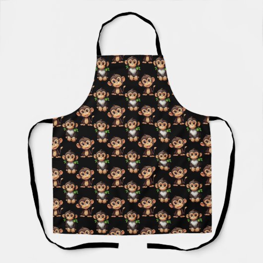 Tablier Monkey Pattern Design Black  (Recto)