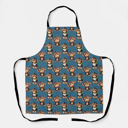 Tablier Monkey Pattern Design Blue  (Recto)