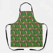 Tablier Monkey Pattern Design Green  (Recto)