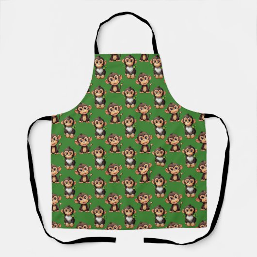 Tablier Monkey Pattern Design Green  (Recto)