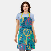 Tablier Monnaie rose florale Bleu Jaune Jardin (Porté)