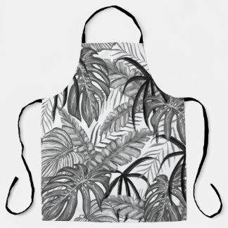 Tablier Monochrome Tropical Leaves Pattern | Elegant Black