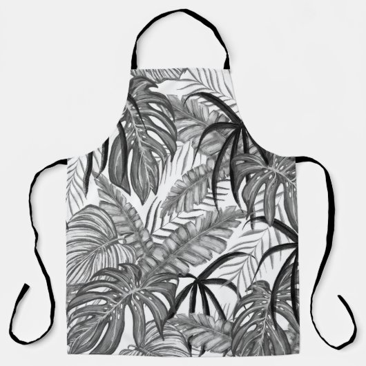 Tablier Monochrome Tropical Leaves Pattern | Elegant Black (Recto)