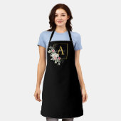 Tablier Monogram Apron Black and Gold Peony Floral (Porté)