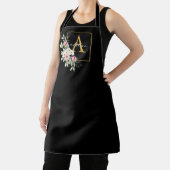Tablier Monogram Apron Black and Gold Peony Floral (Insitu)