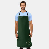 Tablier Monogram Forest Green Boho Moody Kitchen Gift (Porté)