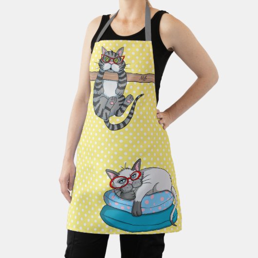 Tablier Monogram Funny Whimsical Chats tendance moderne (Insitu)
