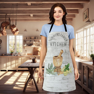 Tablier Monogram Kitchen Herbe Wood Nom de famille