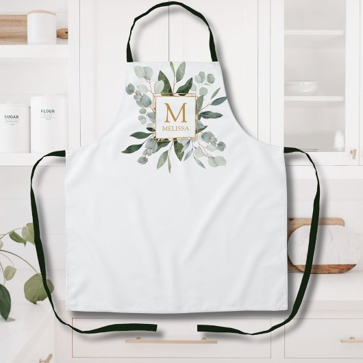 Tablier Monogram Watercolor Tropical Green Leaves