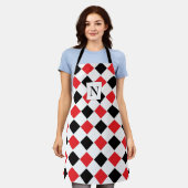 Tablier Monogramme à motif Argyle noir et rouge (Porté)