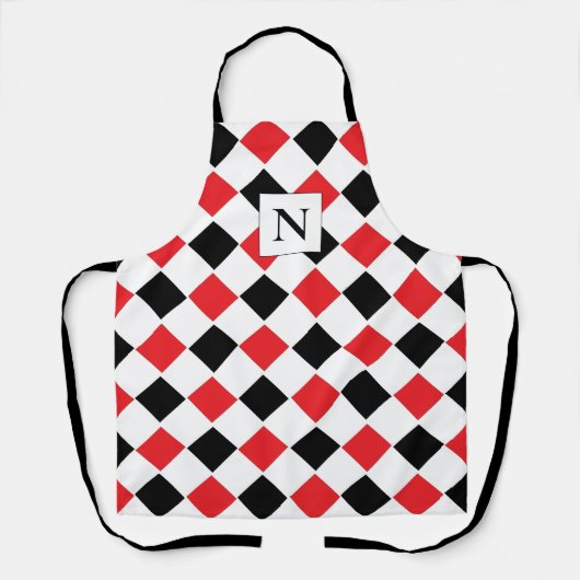 Tablier Monogramme à motif Argyle noir et rouge (Recto)