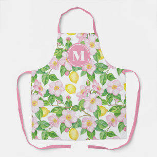 Tablier Monogramme à motif de citron floral rose