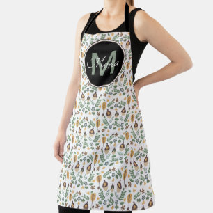 Tablier Monogramme à motif ditsy de glands et de verdure d