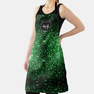 Tablier Monogramme à paillettes fausses vert foncé