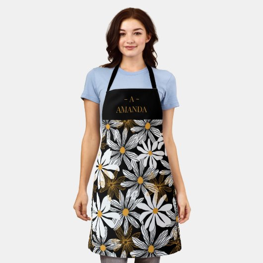Tablier Monogramme Abstrait de marguerite noire (Porté)