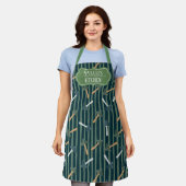 Tablier Monogramme adorable design rétro Champignons Vert (Porté)